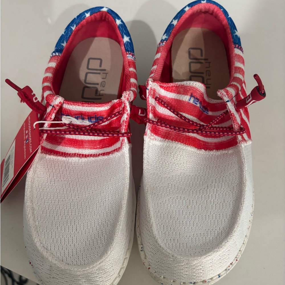 Hey Dude Womens’ Red, White, and Blue Shoes